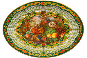 Vintage Daher Decorated Ware Tin Tray Green Gold Platter Still Life Fruit